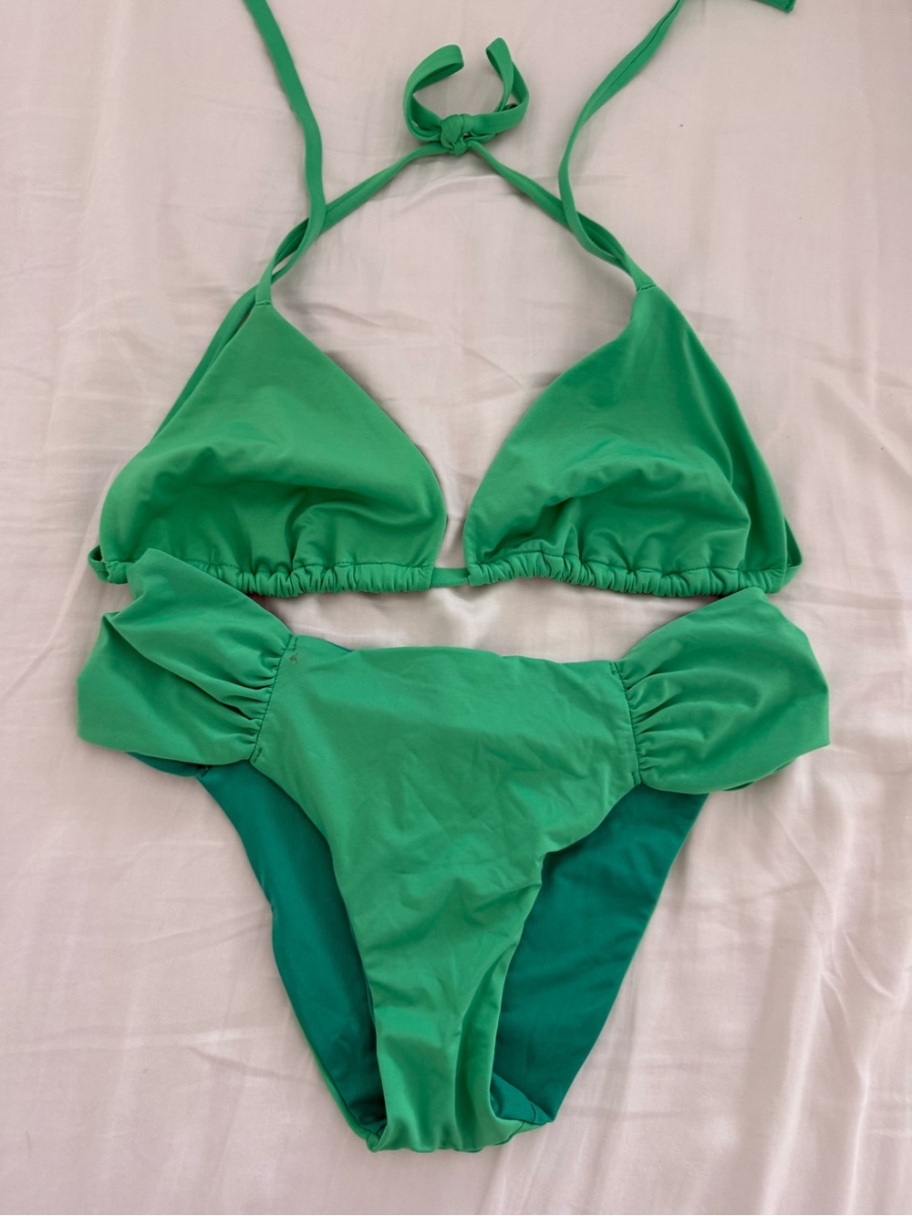 Calzedonia Bright Green Ruched Triangle Bikini Set